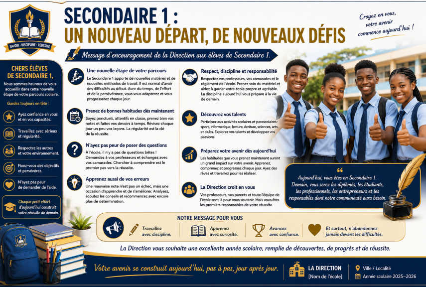 Secondaire I, nouveau départ